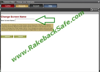 ComeOn Poker Change Screen Name