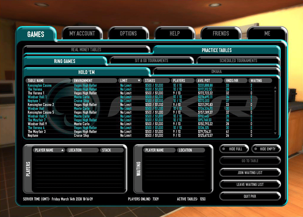 PKR Poker Lobby